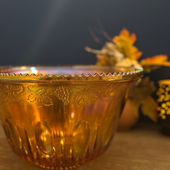 🍇 Vintage Carnival Glass Punch Bowl Set - - 11 Cups & Ultratemp Ladle - Picture 3 of 15